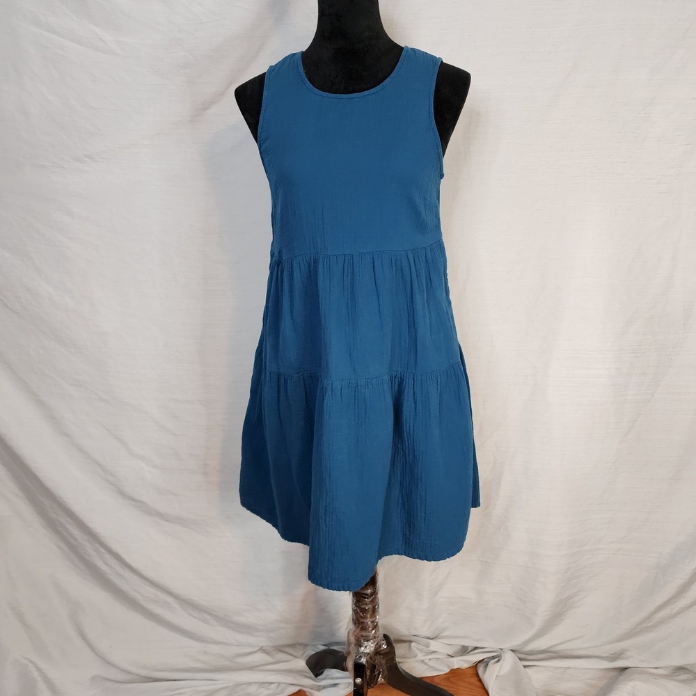 UNIVERSAL THREAD Size XS Teal Peacock Blue Gauze Cotton Tiered Summer Sundress - Picture 1 of 8
